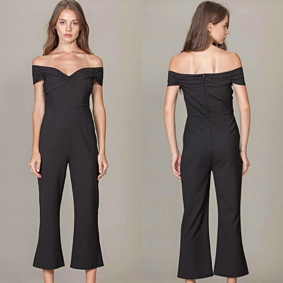 Foxiedox Thea Gathered Off-The-Shoulder Jumpsuit in Black - Picture 3 of 7